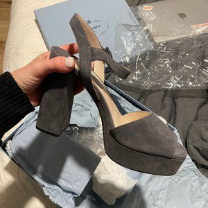 NWT Prada Ankle Strap Suede Platform Sandals